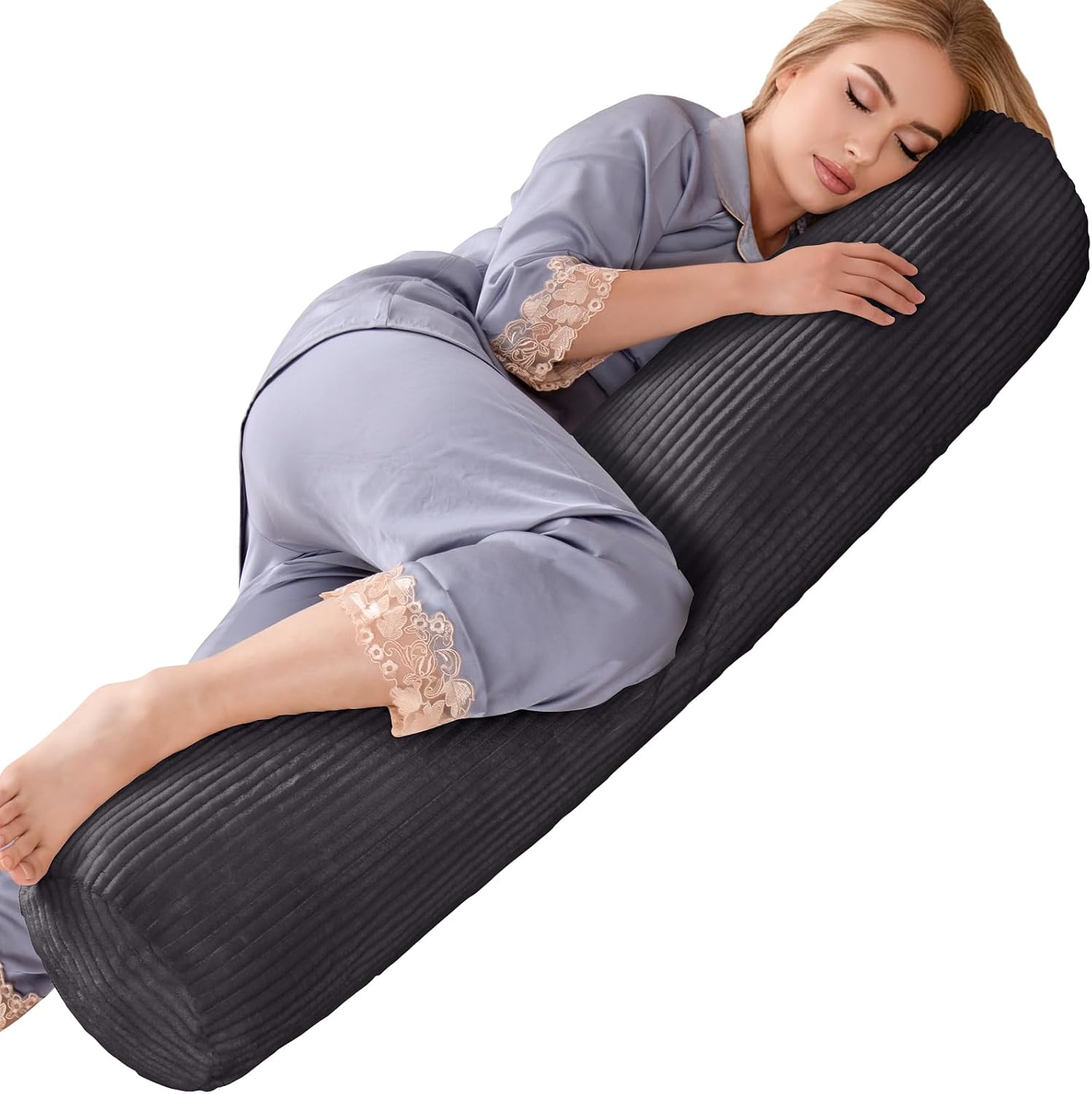 1Middleone 1 MIDDLE ONE Body Pillow for Adults, Long Bolster Pillow for Bed, Decorative Round Roll Hug Pillow with Corduroy Cover (Dark Gre…
