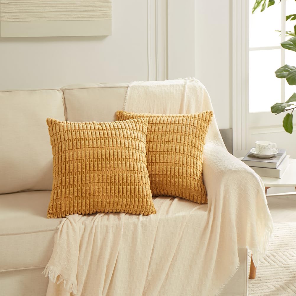 Fancy Homi Decorative Throw Pillow Covers for Bed Couch Bedroom Bench, Soft Corduroy Solid Pillow Case, Rustic Farmhouse Boho Room…