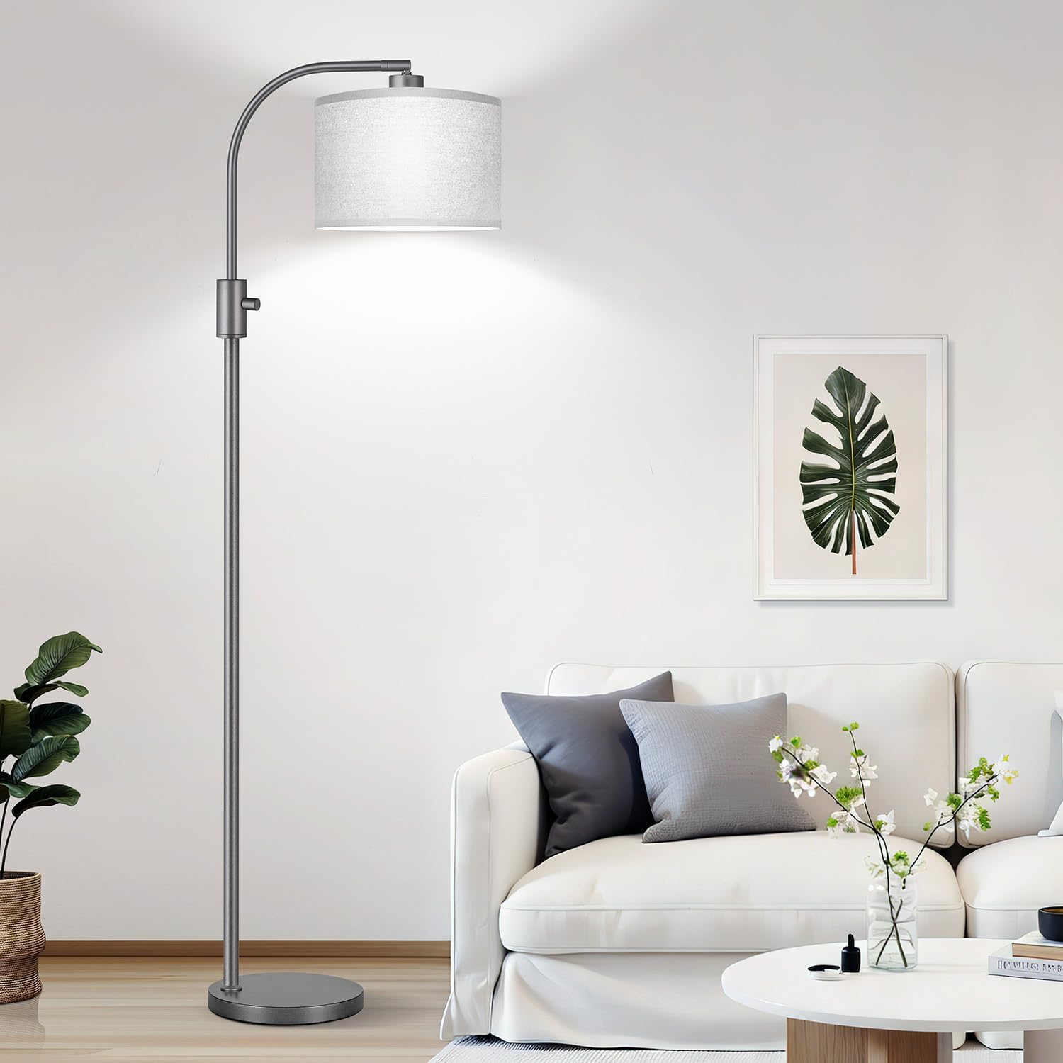 Nintiue Upgraded Modern Arc Dimmable Tall Standing Floor Lamp with Gray Shade, 1200 Lumens LED Bulb Included, for Living & Reading Room…