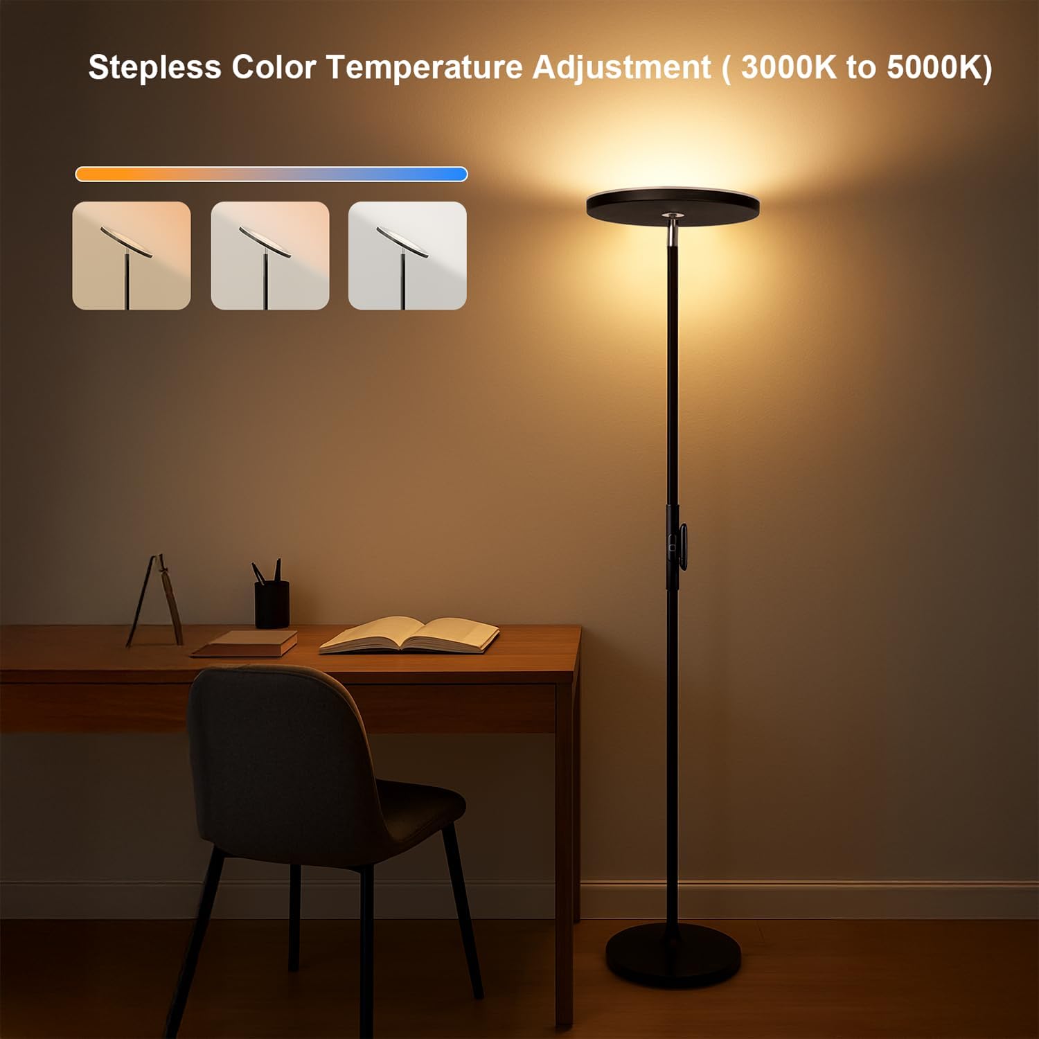 JOOFO Floor Lamp,30W/2400LM Sky LED Modern Torchiere 3 Color Temperatures Super Bright-Tall Standing Pole Light with Remote & Touch…