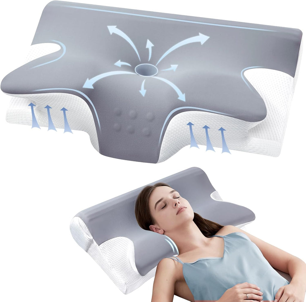 ComRola Effective Cervical Neck Pillow for Sleeping, Memory Foam Pillows for Neck Support, Odorless Contour Side Pillow, Ergonomic Bed Pill…