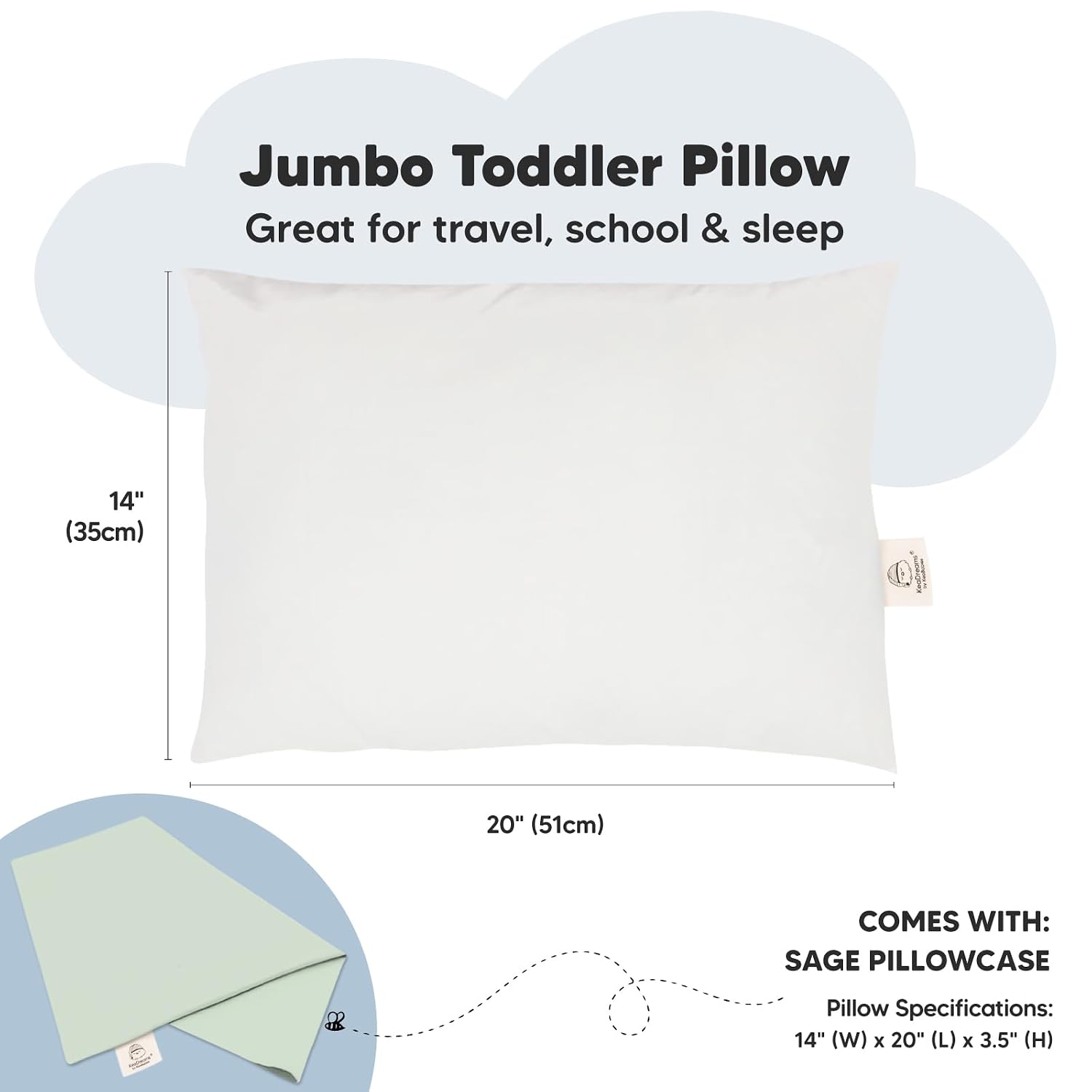 KeaBabies Toddler Pillow with Pillowcase, Jumbo 14X20 - Soft Organic Cotton Toddler Pillows for Sleeping - Machine Washable - Perfect for…