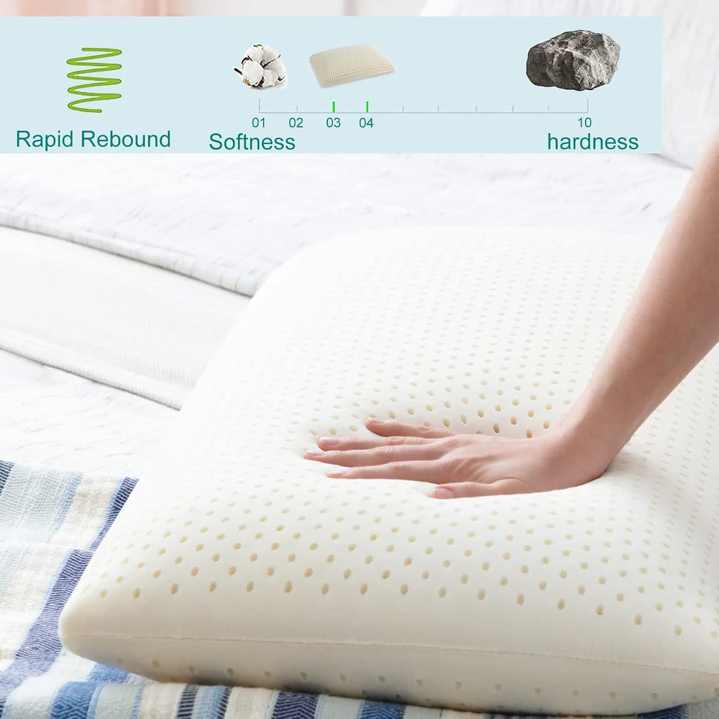 Kiss Dream Talalay Latex Pillow, Medium Firm Support for Neck and Shoulder, Bread Shaped Cooling Bed Pillow with Cotton Cover, Oeko-TEX Ce…