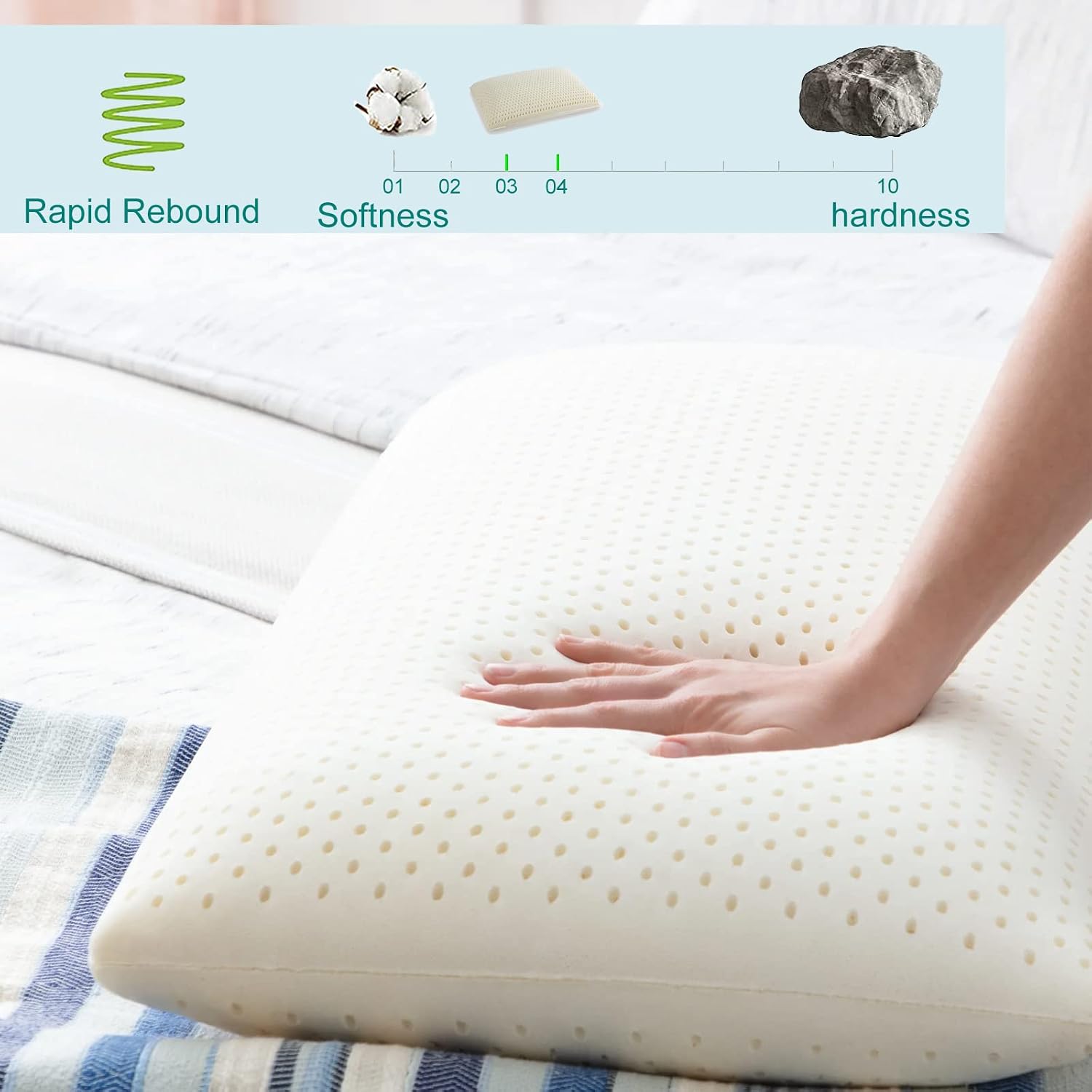 Kiss Dream Talalay Latex Pillow, Medium Firm Support for Neck and Shoulder, Bread Shaped Cooling Bed Pillow with Cotton Cover, Oeko-TEX Ce…