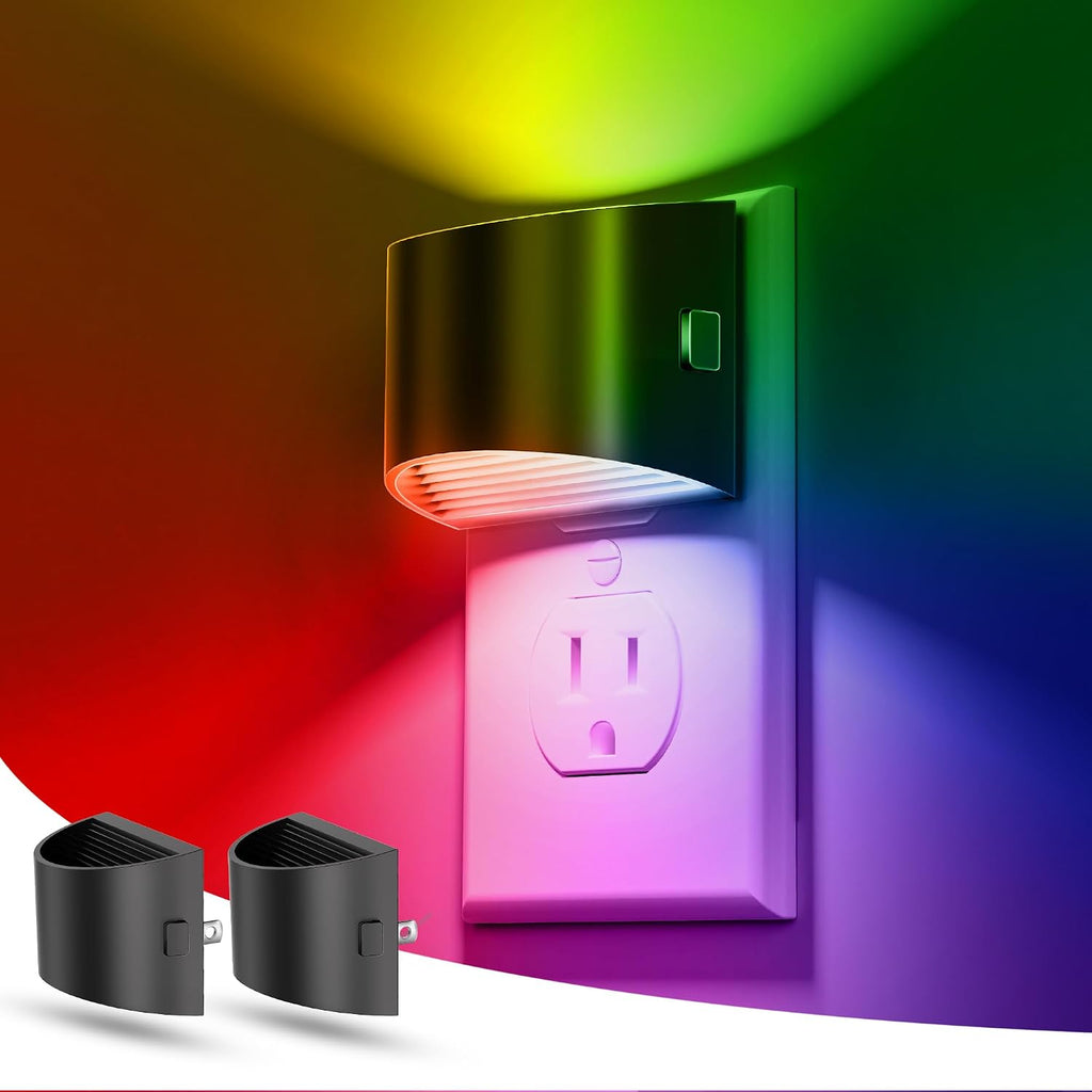 L LOHAS LED Night Lights Plug into Wall, Kids Night Lights with 8 RGB Color, Built-in Dusk to Dawn Sensor, Color Changing Mode, 2 Pack