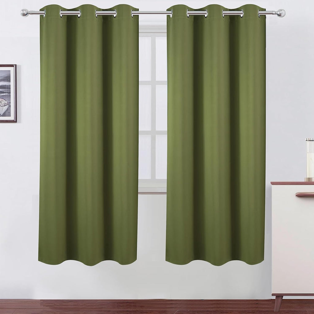 Lemomo Olive Green Thermal Blackout Curtains/42 x 72 Inch/Set of 2 Panels Room Darkening Curtains for Bedroom 72 Inch Green