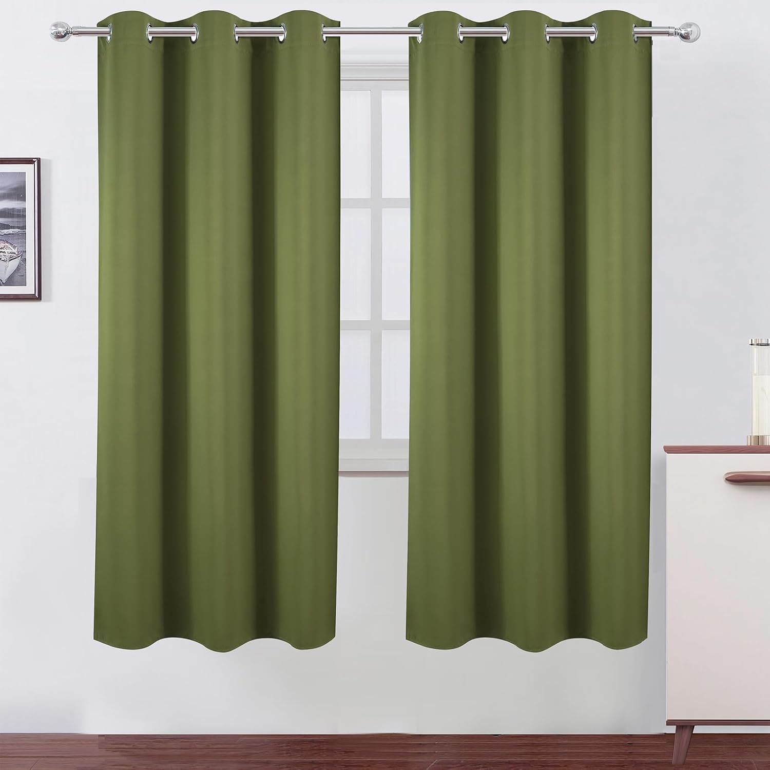 Lemomo Olive Green Thermal Blackout Curtains/42 x 72 Inch/Set of 2 Panels Room Darkening Curtains for Bedroom 72 Inch Green