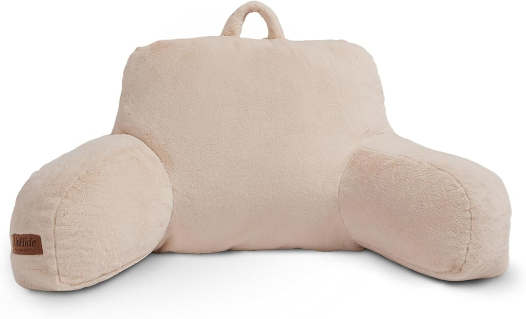 UnHide Squish Backrest Pillow - A Large Pillow with Arms for Sitting Up in Bed, Reading or Lounging - Removable, Washable Faux Fur Cover…