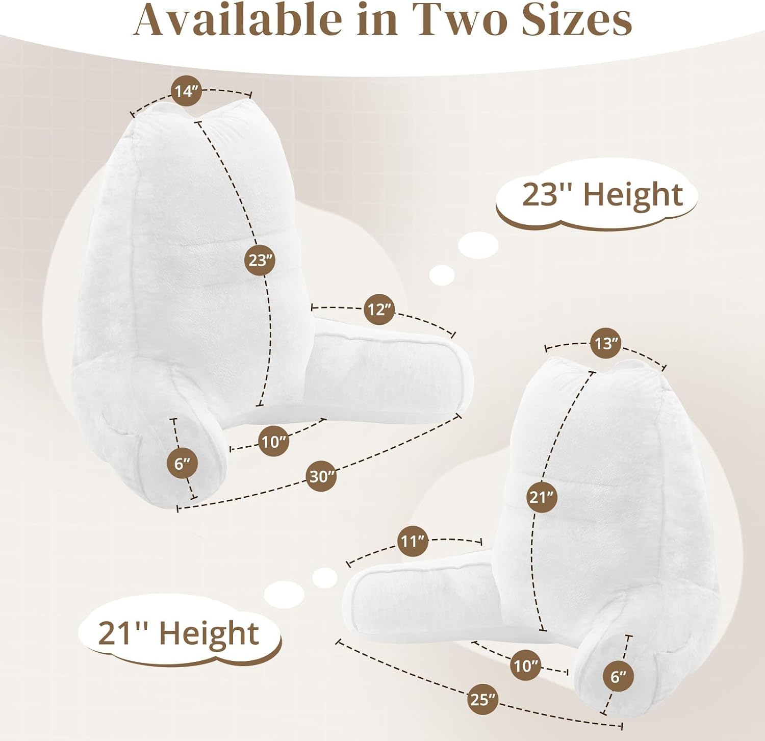 Sasttie Reading Pillow for Bed - 23 Inch, Back Pillow for Bed Sitting Up, Back-Rest Support Cushion with Side Pockets and Arms, Dorm Essent…