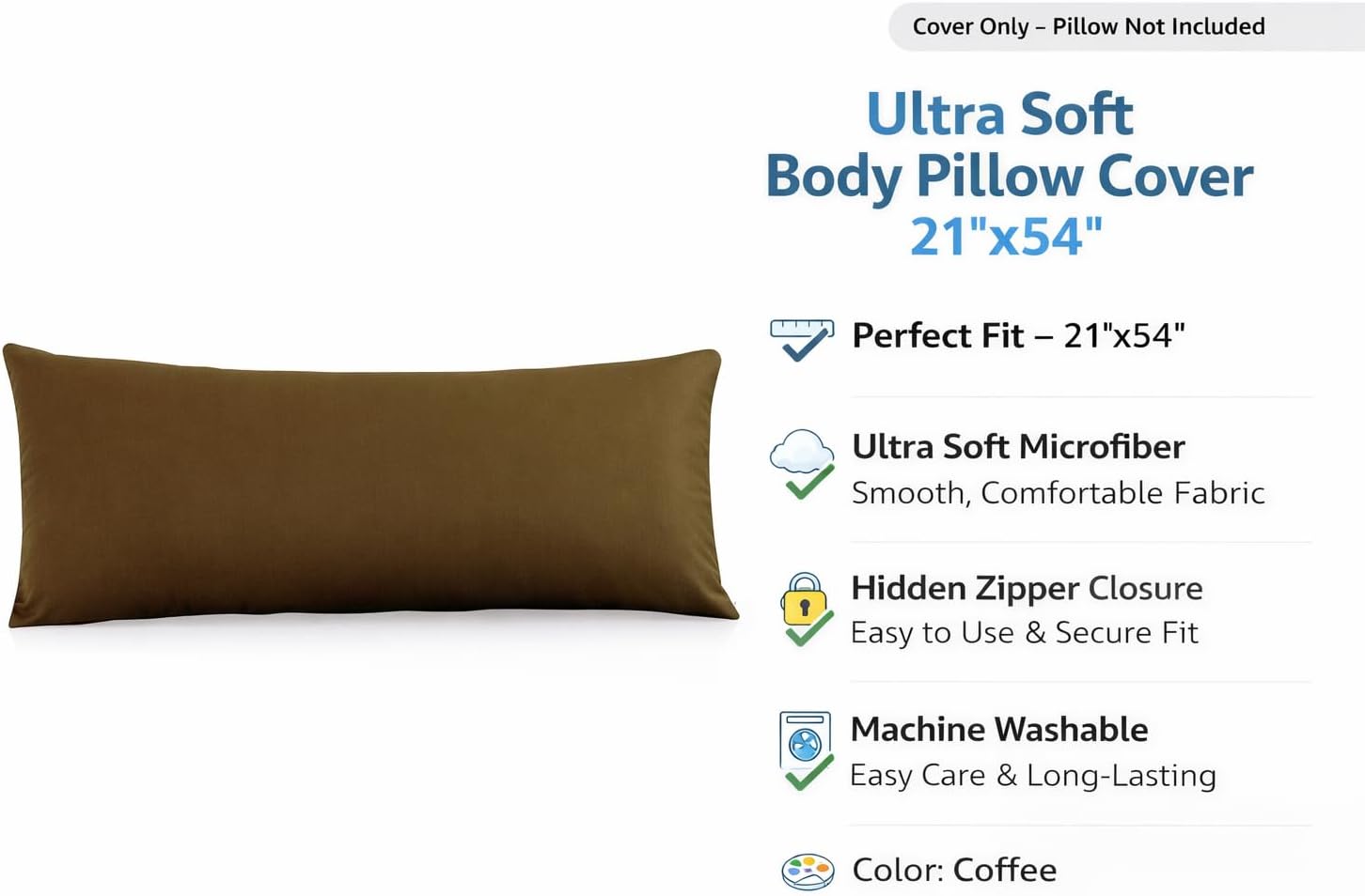 EVOLIVE Ultra Soft Body Pillow Cover 21"x54", Cozy Microfiber Pillowcase with Hidden Zipper, Breathable, Perfect for Pregnancy & Side…