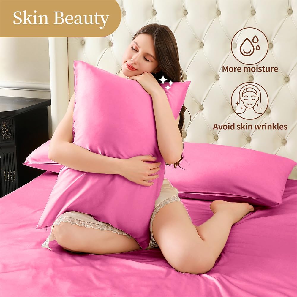 Mulberry Silk Pillow Cases Queen Size with Hidden Zipper, Ultra Smooth and Soft Breathable Cooling Silk Satin Pillowcase for Hair and…
