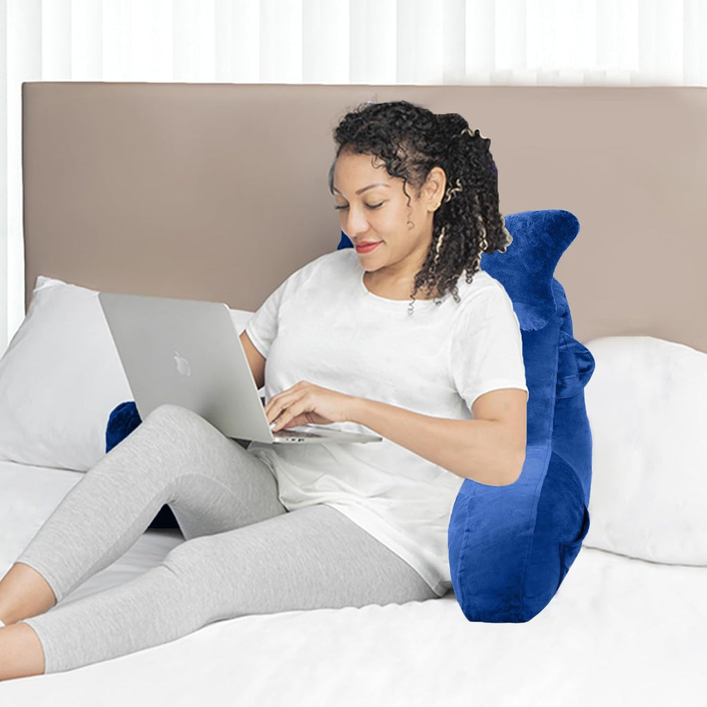SLIGUY Reading Pillow for Sitting in Bed Couch Adult, Back Pillow with arm Support and Pockets, Adult Back Pillow Bed Chair for Bed Rest…