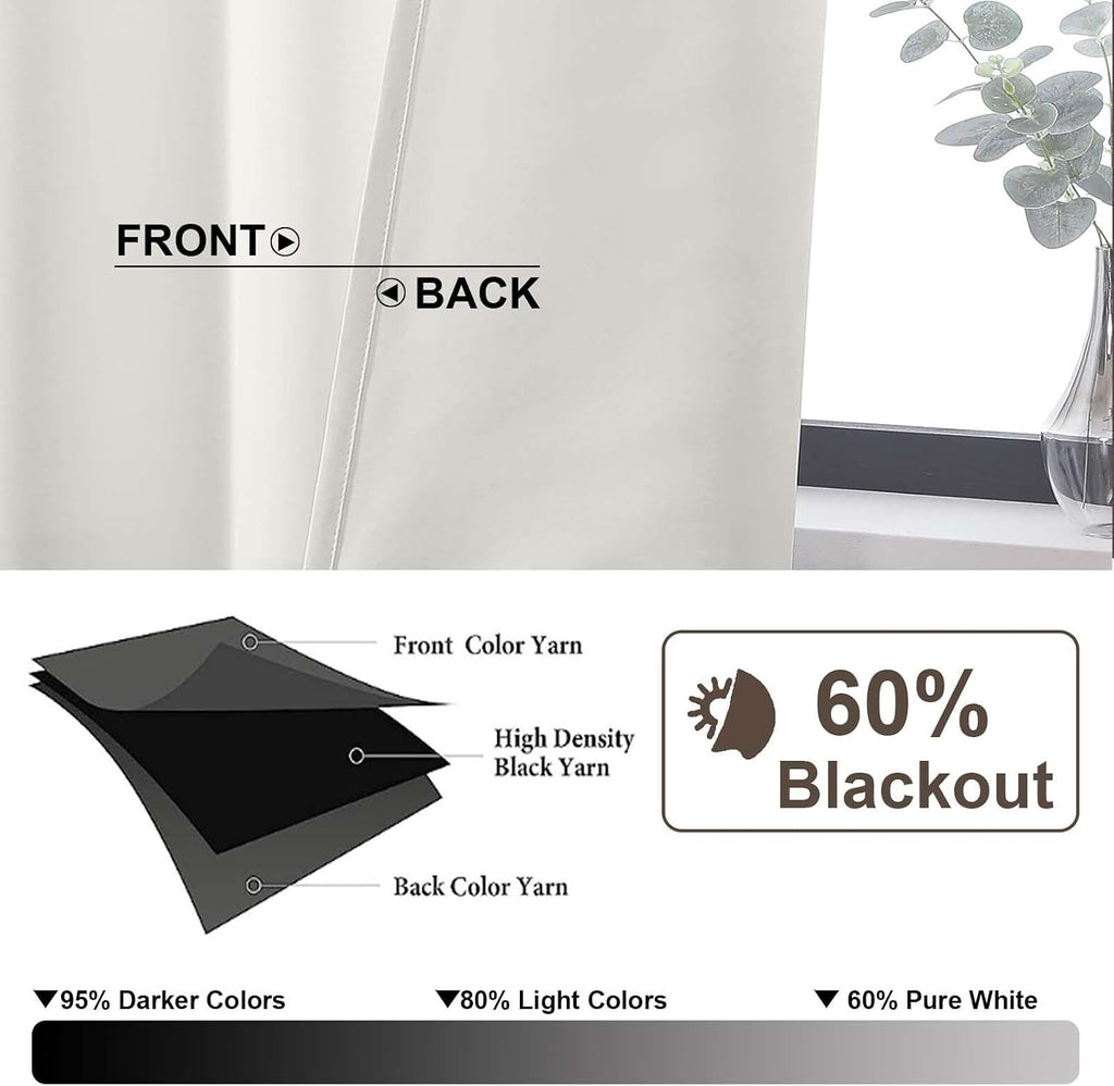 Gwine Ivory Curtains for Bedroom 54 Inches Long - Thermal Insulated Noise Reducing Window Curtain Panels, Solid Light Filtering Curtain…