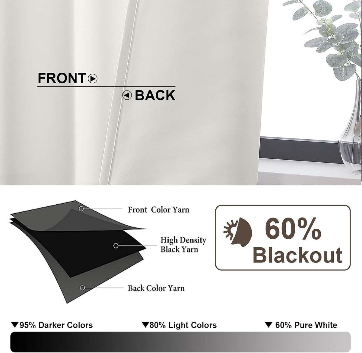 Gwine Ivory Curtains for Bedroom 84 Inches Long - Thermal Insulated Noise Reducing Window Curtain Panels, Solid Light Filtering Curtain…