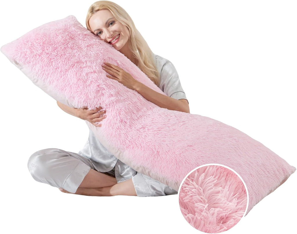 Wsofrlac Knee Hip Pillow for Side Back Sleepers 20x54 Kids Pink Body Pillow Pillowcase with Memory Foam Pregnant Pillows for Sleeping King…