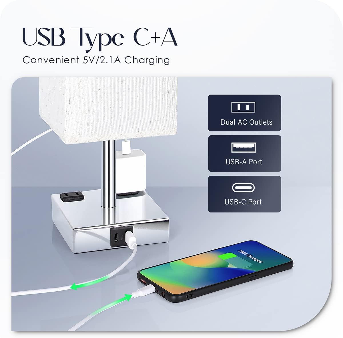 Bedside Lamp with USB Ports - Touch Control Table Lamp for Bedroom with USB C+A Charging Ports & AC Outlets, 3 Way Dimmable Nightstand…