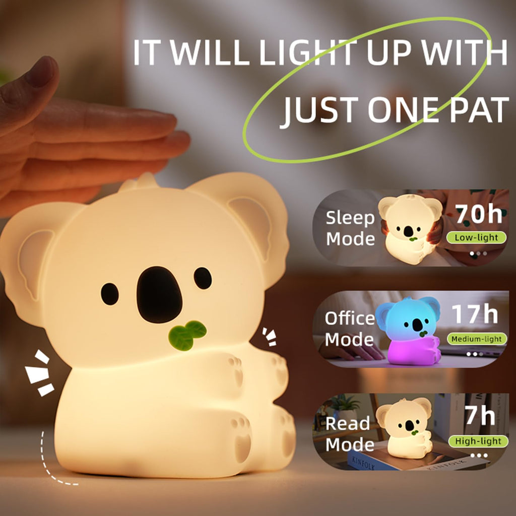 Koala Night Light, 7 Colors Dimmable Bedside Lamp, Touch Control Night Lamp with Timer for Kids Adults, Used for Camping Party Room Decor…