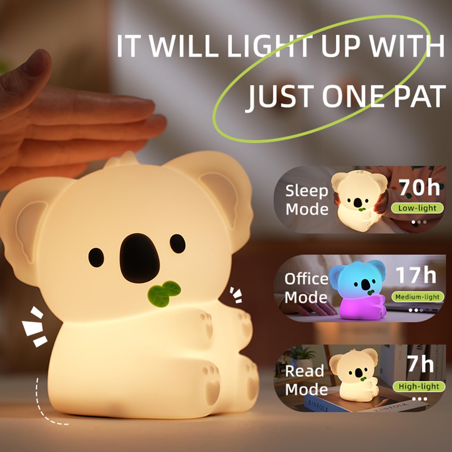 Koala Night Light, 7 Colors Dimmable Bedside Lamp, Touch Control Night Lamp with Timer for Kids Adults, Used for Camping Party Room Decor…