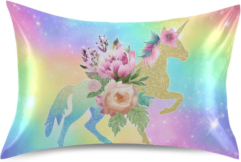 Blueangle Rainbow Unicorn Satin Pillowcase for Hair and Skin Silk Pillowcase, Standard Size(20x26 inches) - Satin Pillow Covers with…