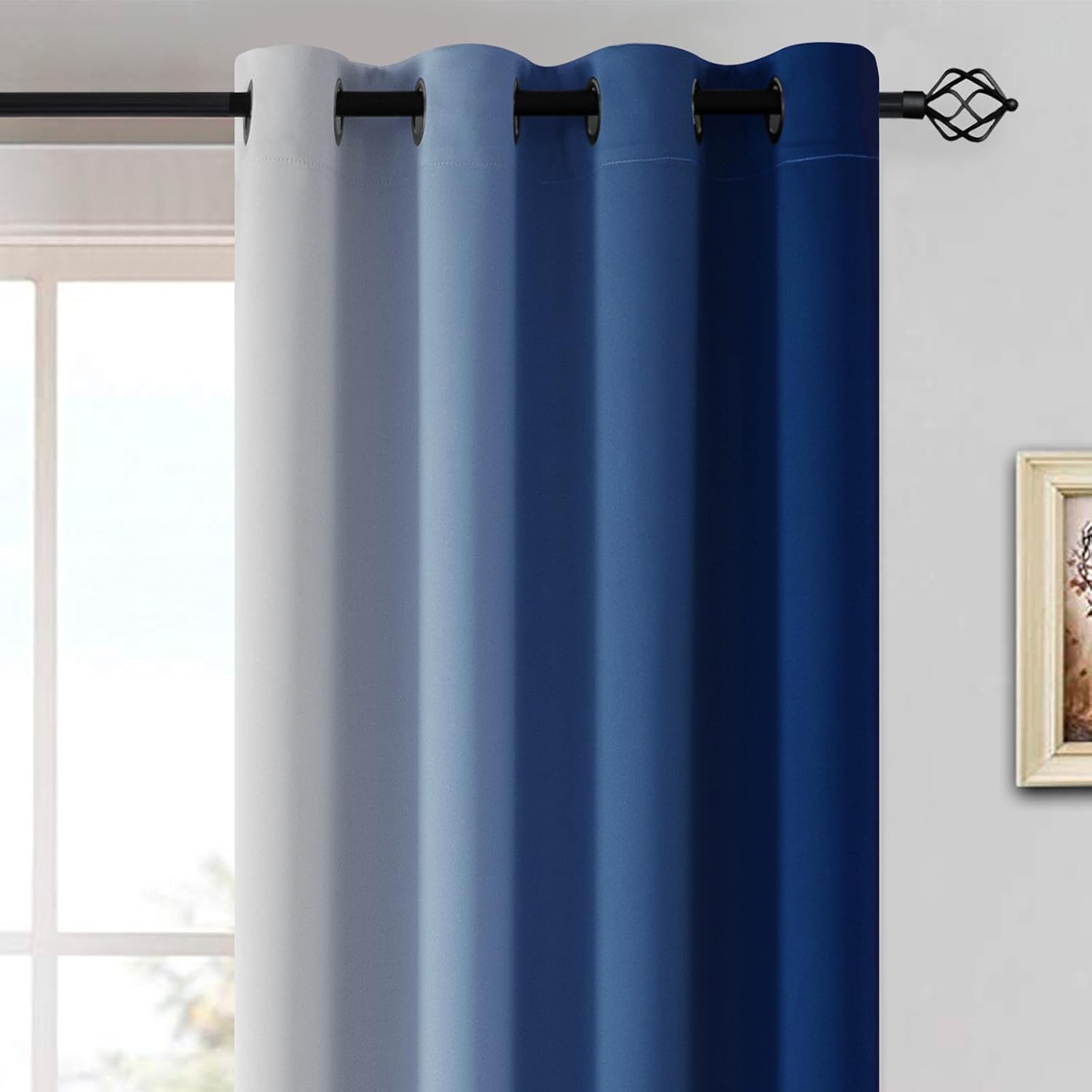 Yakamok Greyish White and Royal Blue Ombre Curtains, Light Blocking Curtains, Room Darkening Grommet Window Drapes for Bedroom(Royal Blue,52x…