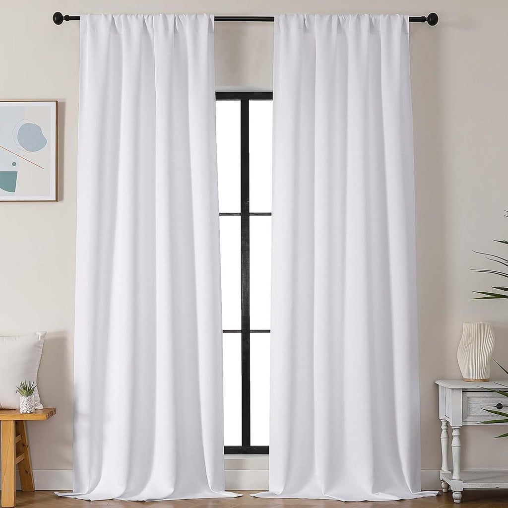 Simplebrand Pure White Light Filtering Curtains for Bedroom 102 Inches Long 2 Panels, Solid Thermal Insulated, Energy Saving Living Room Wi…
