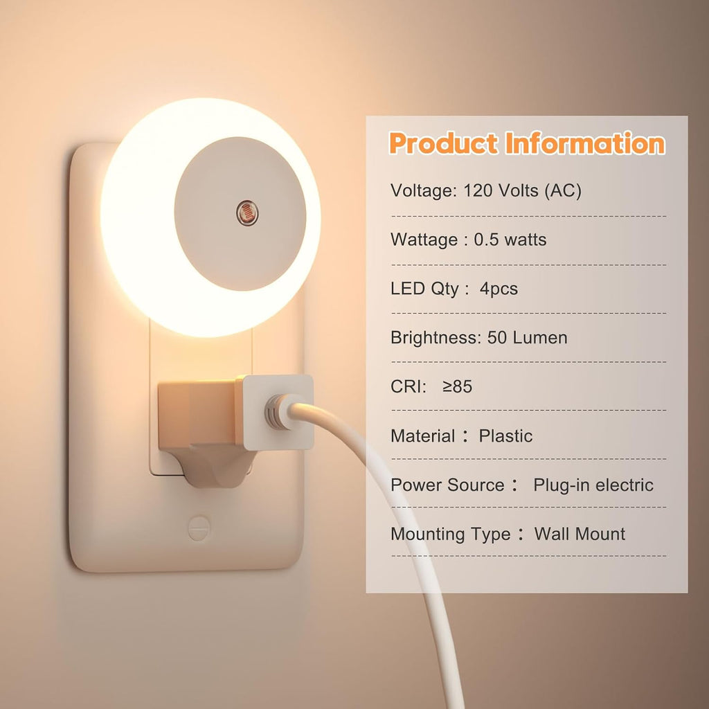 fesnne Night Light, Night Lights Plug into Wall, Dusk to Dawn Sensor Warm White Led Night Light 0.5W, 2 Pack Nightlight for Adults…