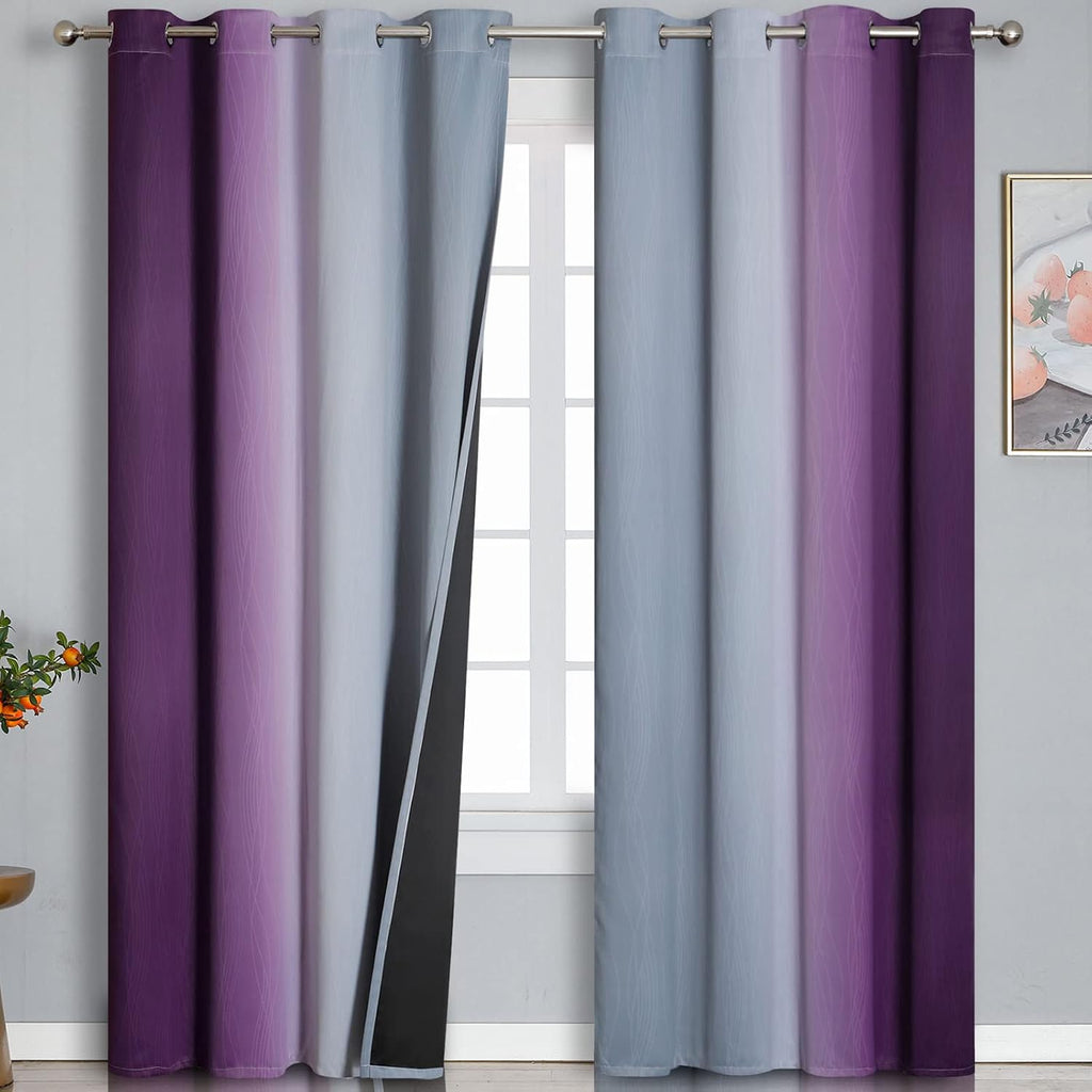 Estelartextiler Estelar Textiler Grey and Purple Blackout Curtains for Bedroom, Thermal Insulated Drapes 108 Inches Long, Full Light Blocki…