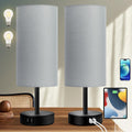 Yarra-Decor Bedside Lamps with USB Port - Touch Control Table Lamp for Bedroom 3 Way Dimmable Nightstand Lamp Set of 2 with Round Grey…
