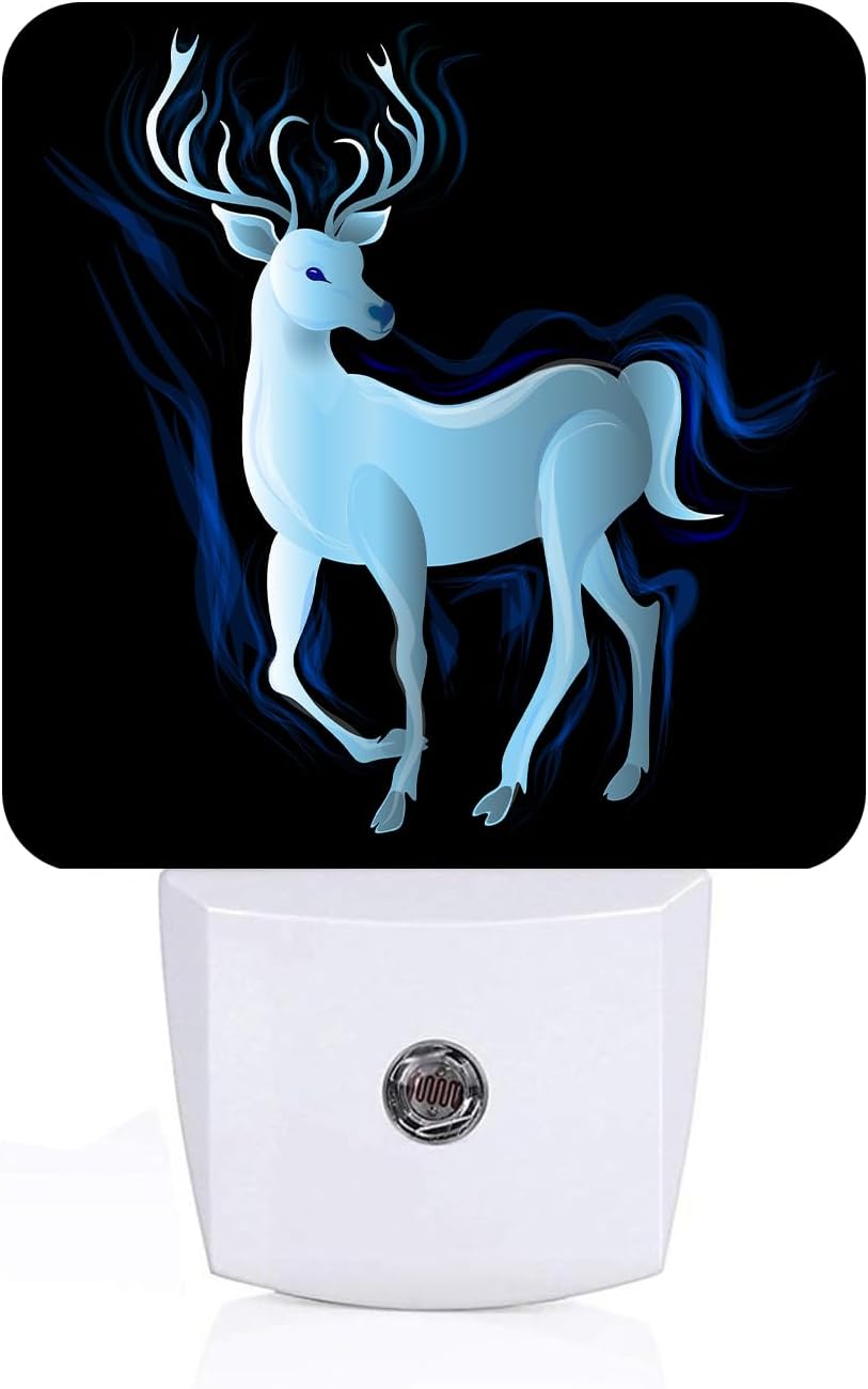 Blue Deer Night Light, Plug Into Wall Decor for Stairway, Hallway, Kitchen, Dusk to Dawn Sensor Nightlights for Boys/Girls/Women/Men Room Gifts