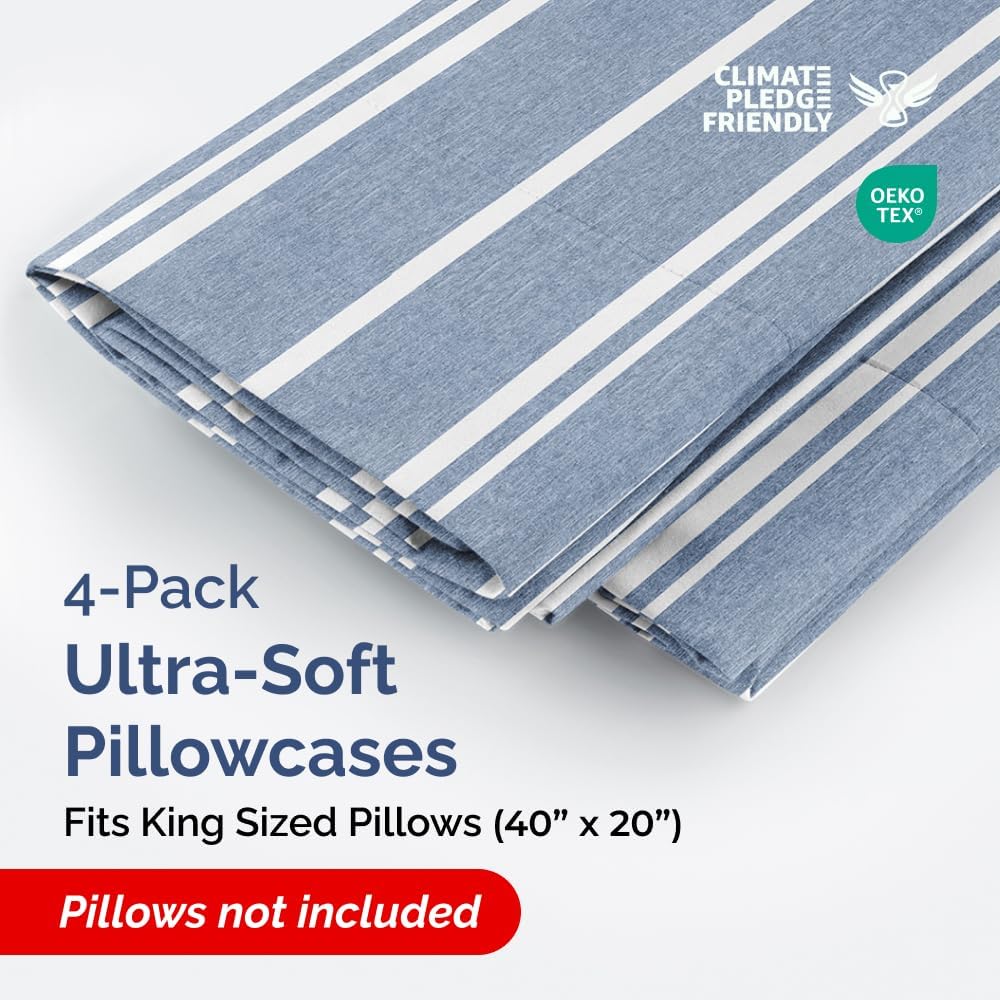 King Pillow Cases Set of 4 - Ultra Soft Hotel Quality Pillowcase Covers - Comfy, Cozy & Wrinkle Free - Shrinkage and Fade Resistant…