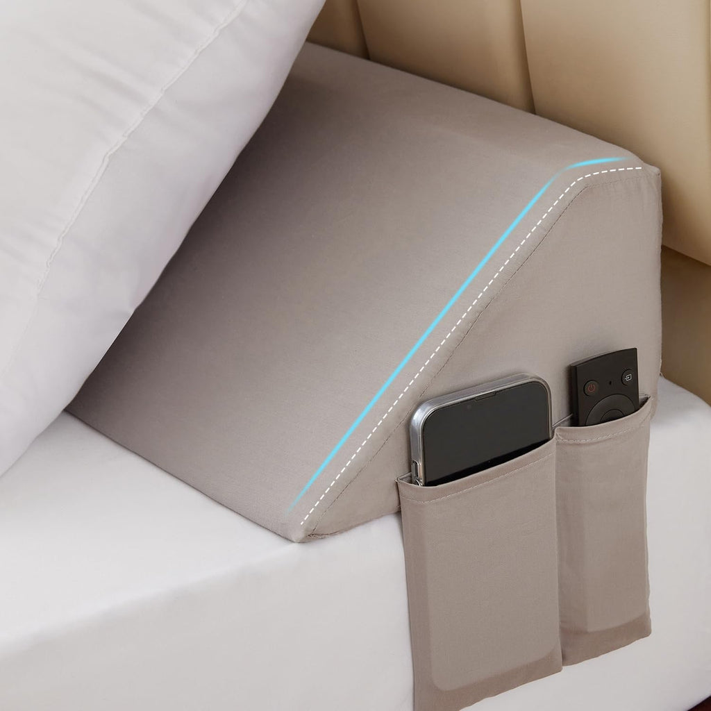 Bedluxe Queen Wedge Pillow Headboard, Bed Wedge Pillow for Headboard, Bed Gap Filler Queen- Fill The Gap (0-7") (Gray, 60"x10"x6")