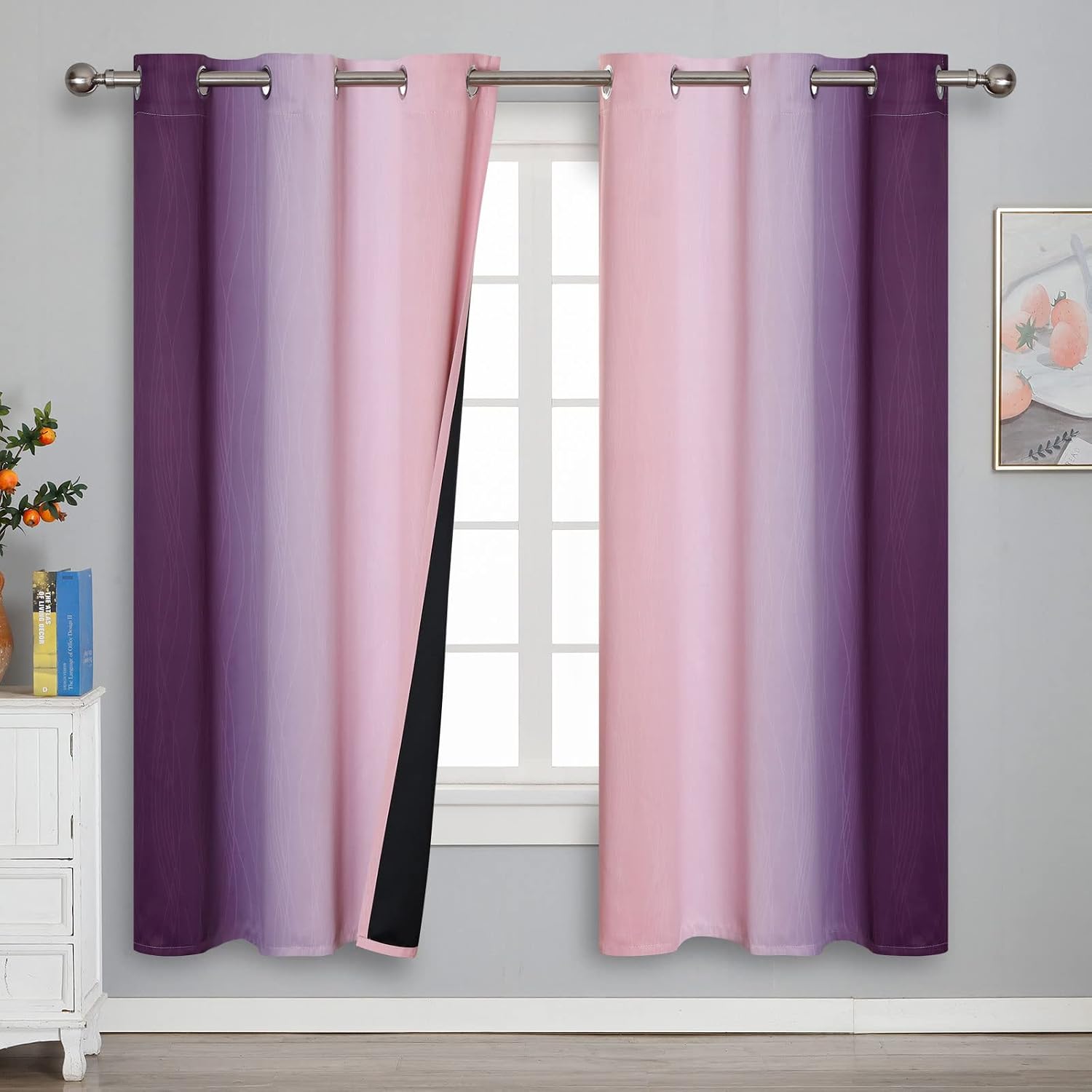 Estelartextiler Estelar Textiler Ombre Pink and Purple Blackout Curtains 72 Inch Length 2 Panels, Full Light Blocking Curtains for Bedroom,…