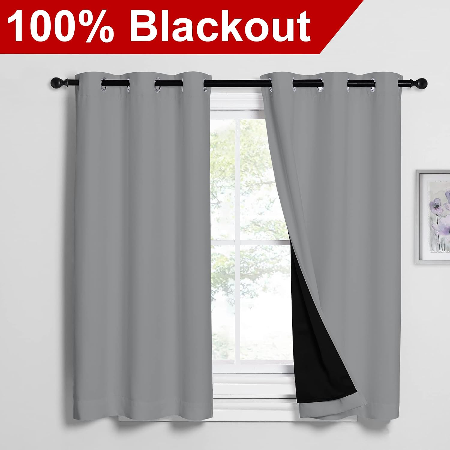 Nicetown Silver Grey 100% Blackout Curtains 54 inches Long, Thermal Insulated Full Blackout 2-Layer Lined Drapes, Noise Cancellation Window…
