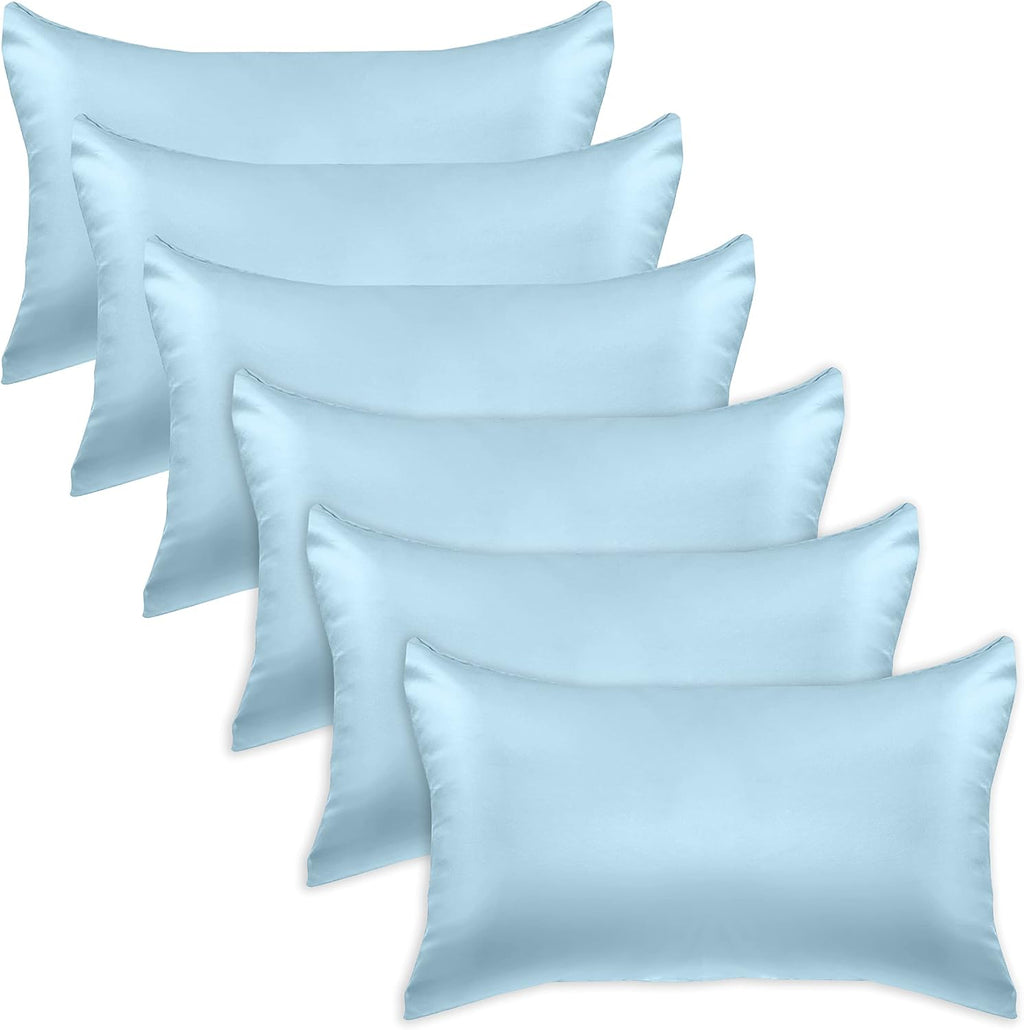 Elegantcomfort Elegant Comfort 6-Pack Baby Blue Satin Pillowcase Set with Hidden Zipper Closure, Silky Smooth for Hair and fabric comfort…