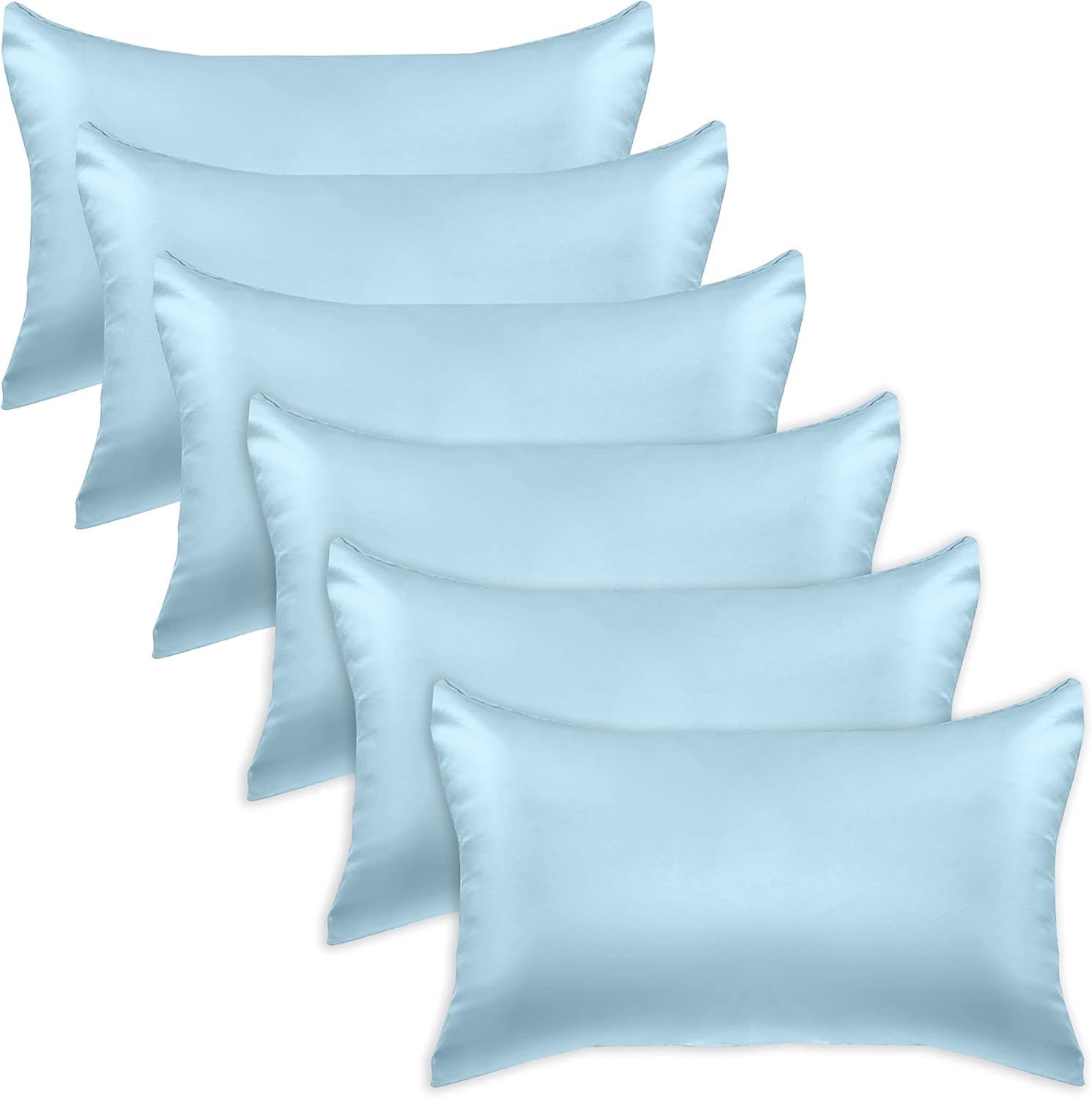 Elegantcomfort Elegant Comfort 6-Pack Cooling Viscose Satin Pillowcase Set with Hidden Zipper Closure, Silky Smooth for Hair and fabric…