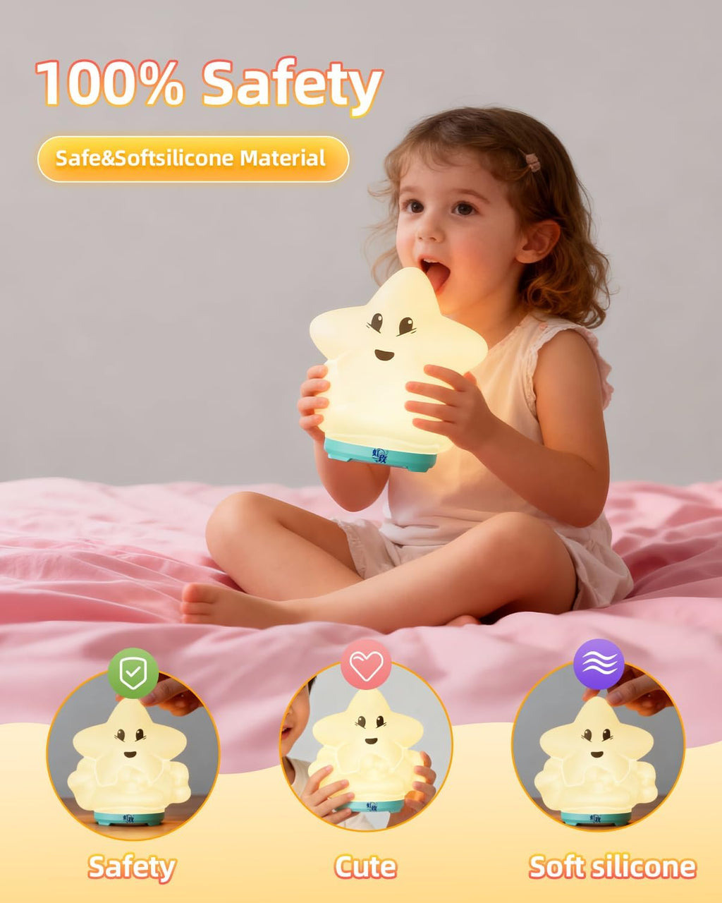 wapentake® Baby Night Light, Kids Night Light with Bluetooth Speaker & Music, Portable Nursery Night Light for Girls Bedroom, 16 Colors…