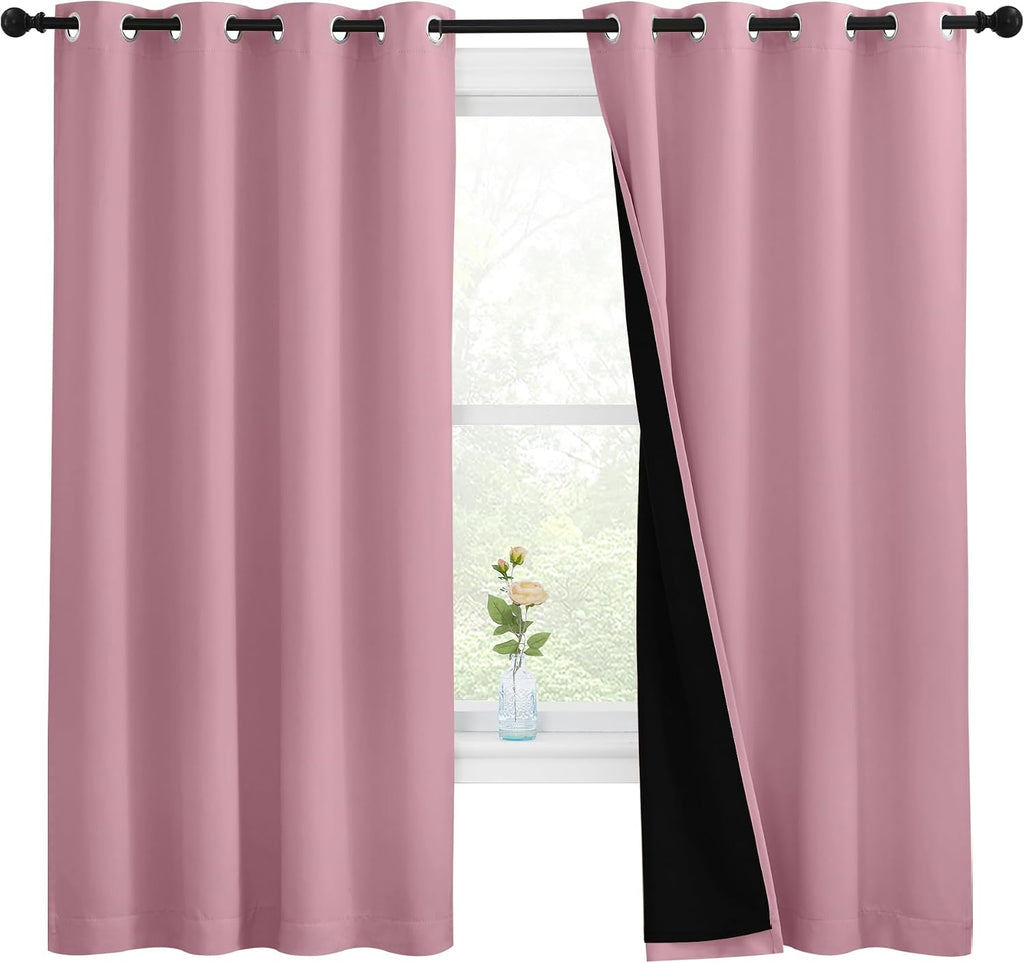 Nicetown 100% Blackout Curtains with Black Liners, Thermal Insulated Full Blackout 2-Layer Lined Drapes, Energy Efficiency Window Draperies…