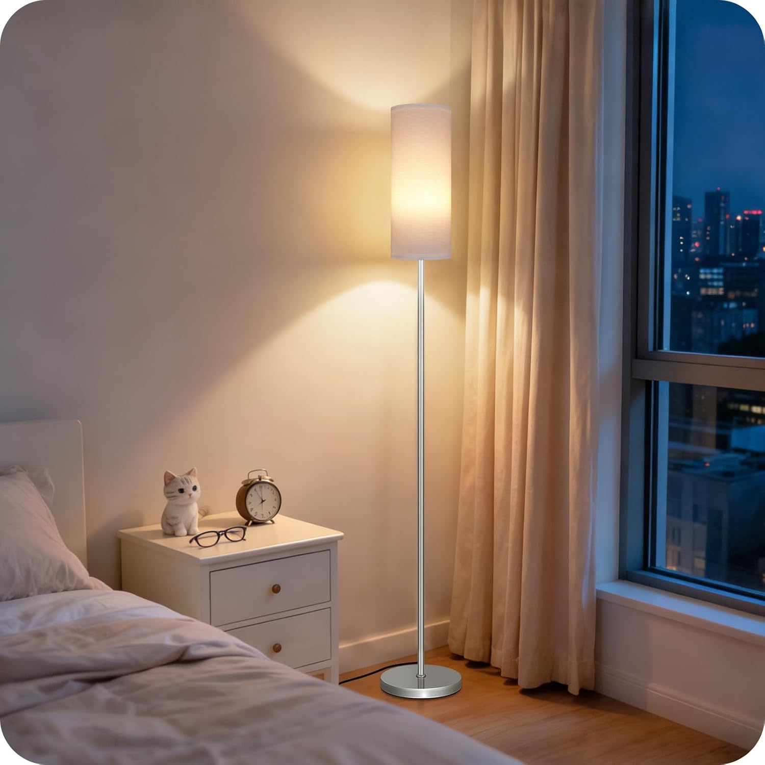 Dimmable Floor Lamps for Living Room with Remote and Foot Switch, 64.4” Modern Standing Tall Lamp, Corner Lamp for Bedroom, Office, Bulb…