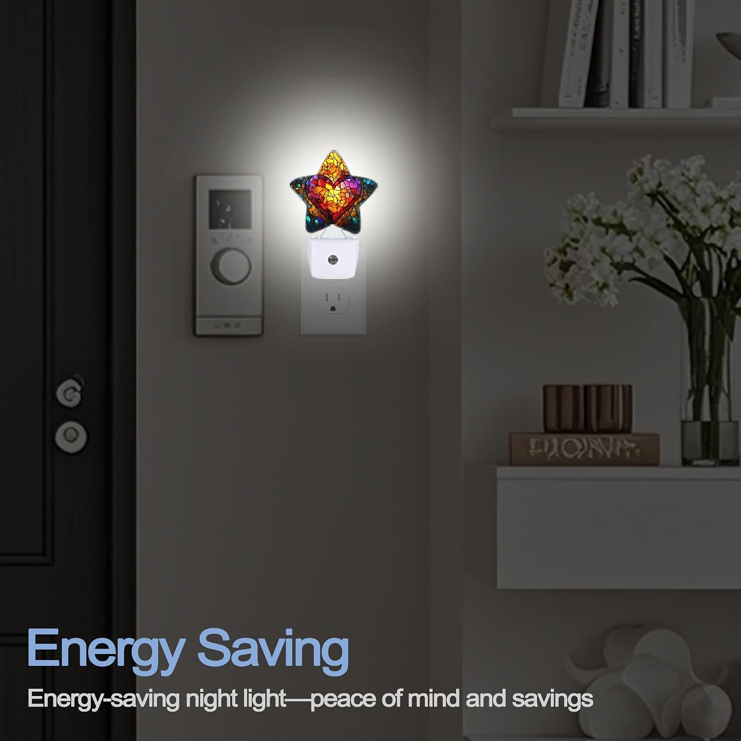 Snowmolle Love Heart Stained Glass Night Lights Plug Into Wall, Abstract Star Night Light for Kids, Nightlight with Dusk to Dawn Smart Sensor…