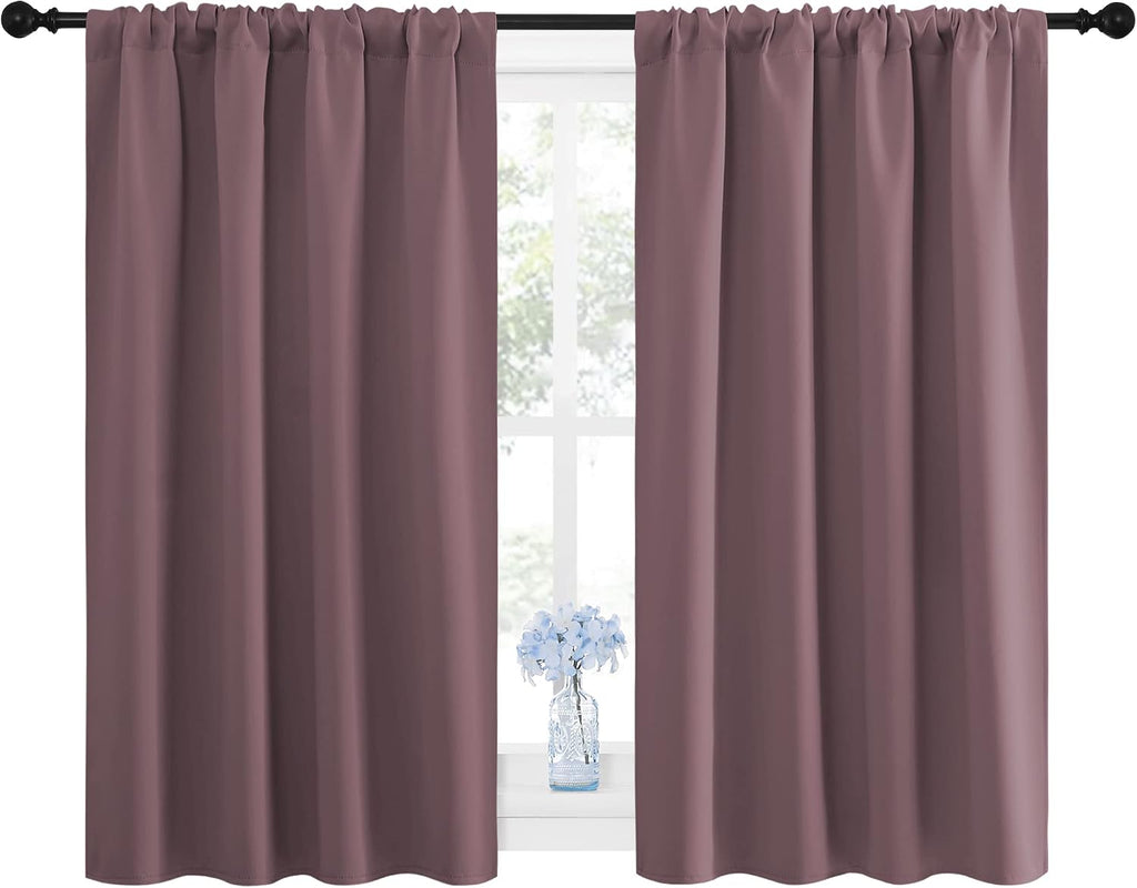 NICETOWN Blackout Curtains for Bedroom, Home Decorations Thermal Insulated Solid Rod Pocket Blackout Drapes for Cafe (Dry Rose, One Pair…