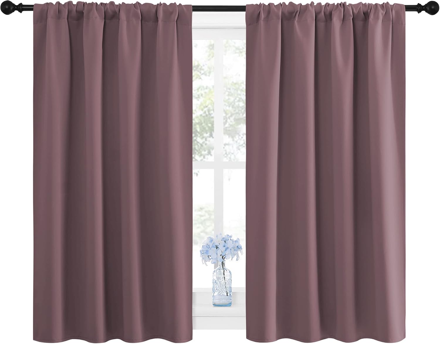 NICETOWN Blackout Curtains for Bedroom, Home Decorations Thermal Insulated Solid Rod Pocket Blackout Drapes for Cafe (Dry Rose, One Pair…