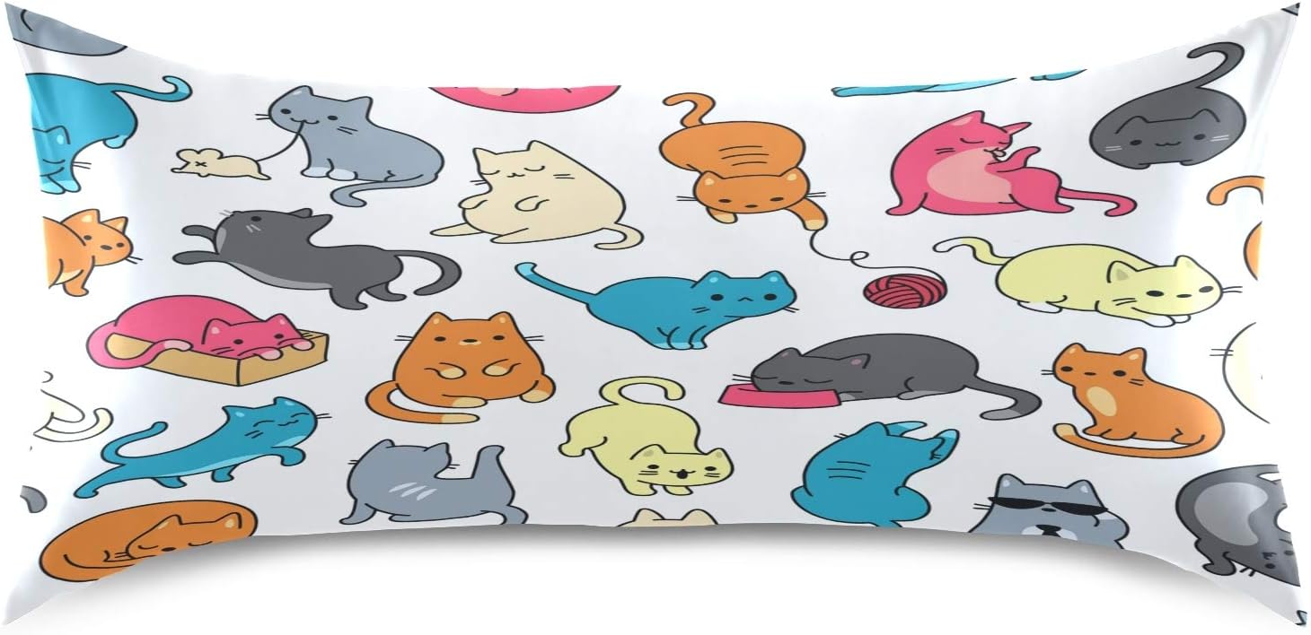 Blueangle Color Cartoon Cat Satin Pillowcase for Hair and Skin Silk Pillowcase, Standard Size(20x26 inches) - Satin Pillow Covers with…