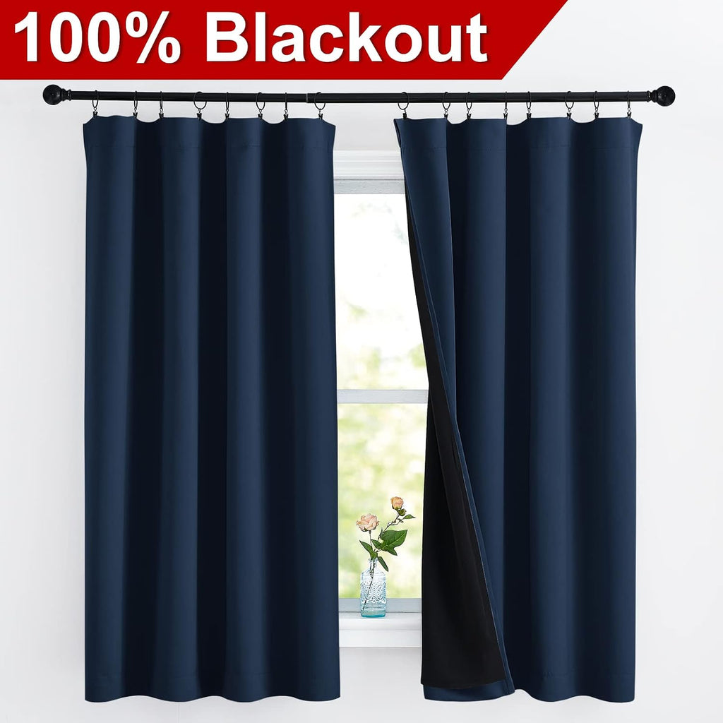 Nicetown 100% Blackout Curtains, Thermal Insulated Black Liner Panels for Nursery Room, Noise Reducing and Cold Blocking Drapes for Windows…