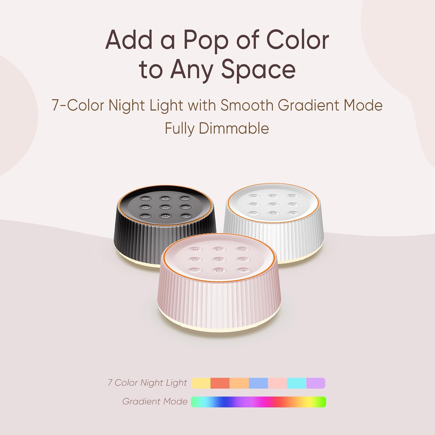 Kipcush® Noise Machine, White Noise Sound Machine for Baby & Adults, 26 Soothing Sounds, 8 Night Light Colors, Tap Control