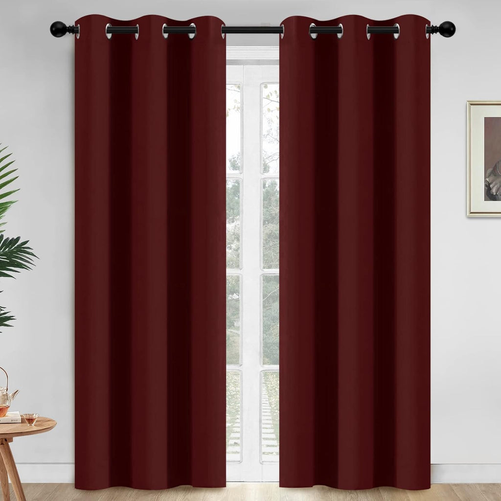 Yakamok Thermal Insulated Blackout Curtains for Bedroom, Grommet Top Room Darkening Window Drapes for Living Room, 42W x 84L, Burgundy…