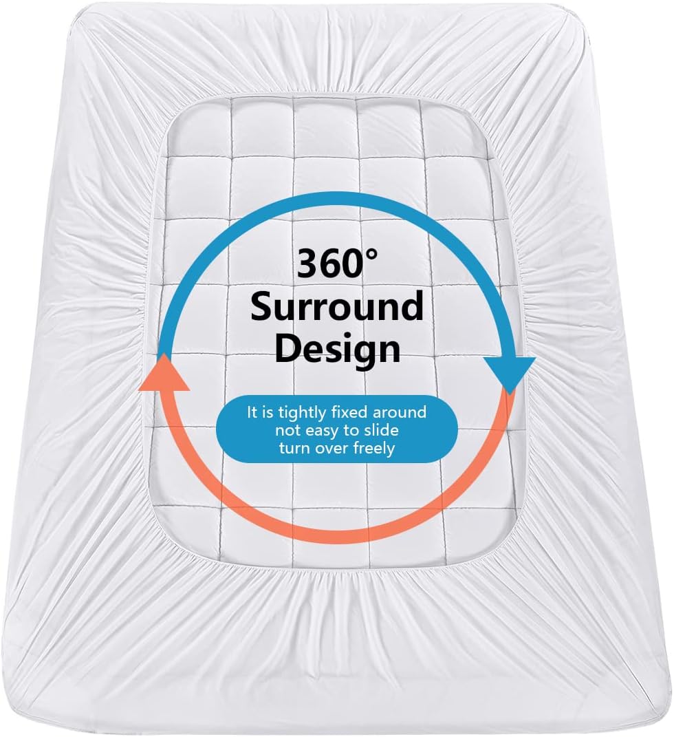 Full Mattress Pad Cover Pillow Top with Stretches to 18” Deep Pocket Fits Up to 8”-21” Cooling White Bed Topper (Down Alternative, Full…