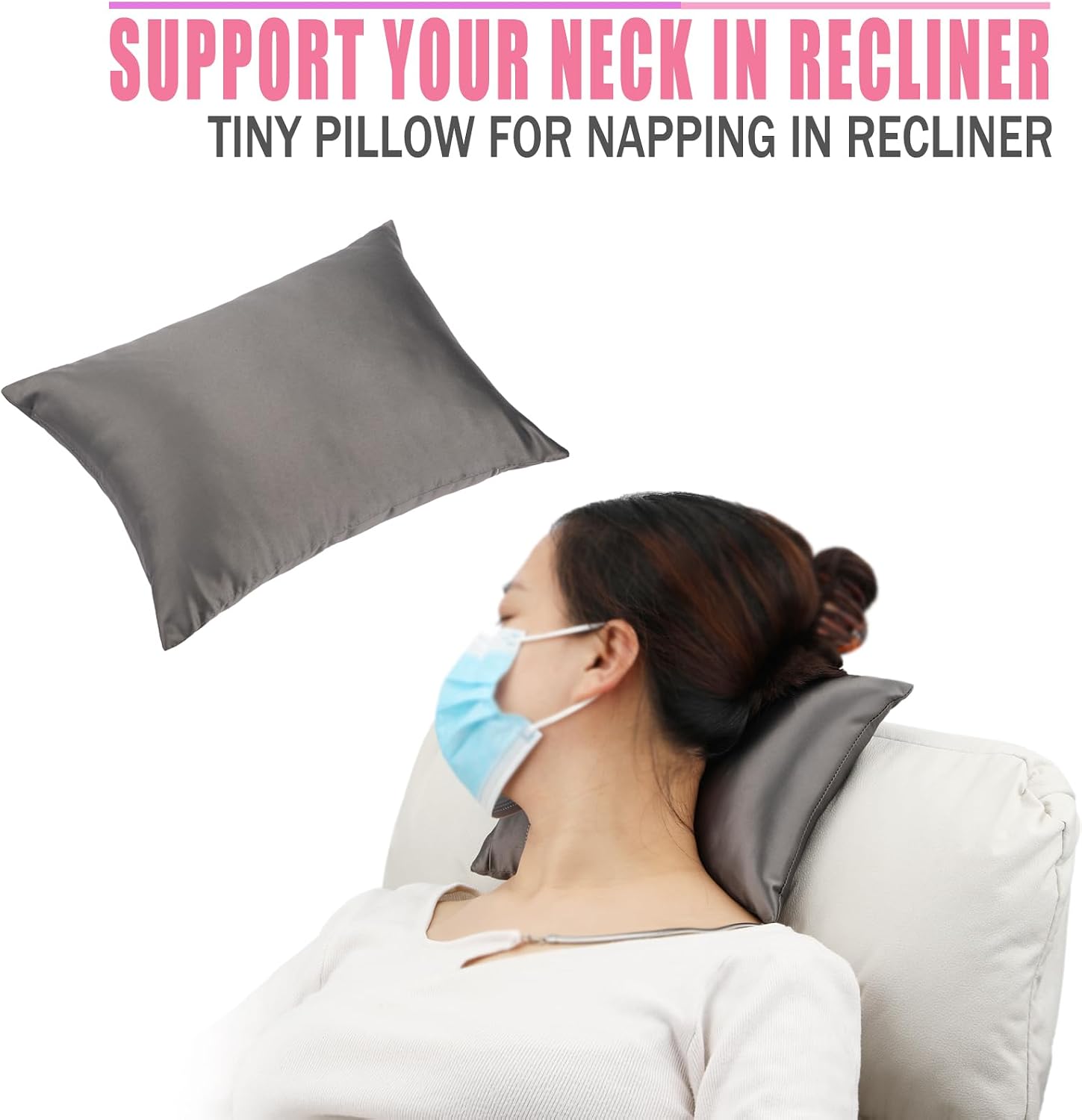 BNRendles Small Neck Pillow for Recliner Chair Neck with Removable Pillowcover Little Cervical Support Cushion Tiny Pillows Sleep Nap Satin…