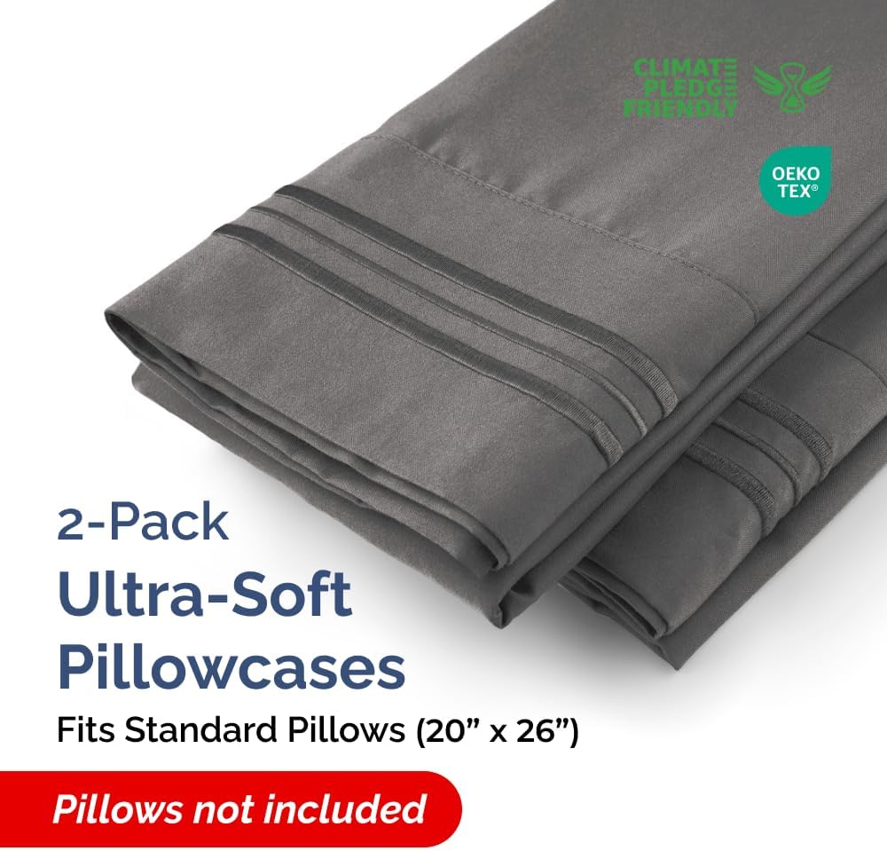 Standard Pillow Cases Set of 2 - Ultra-Soft Hotel Quality Pillowcase Covers - Comfy & Wrinkle Free - Stain and Fade Resistant - Machine…