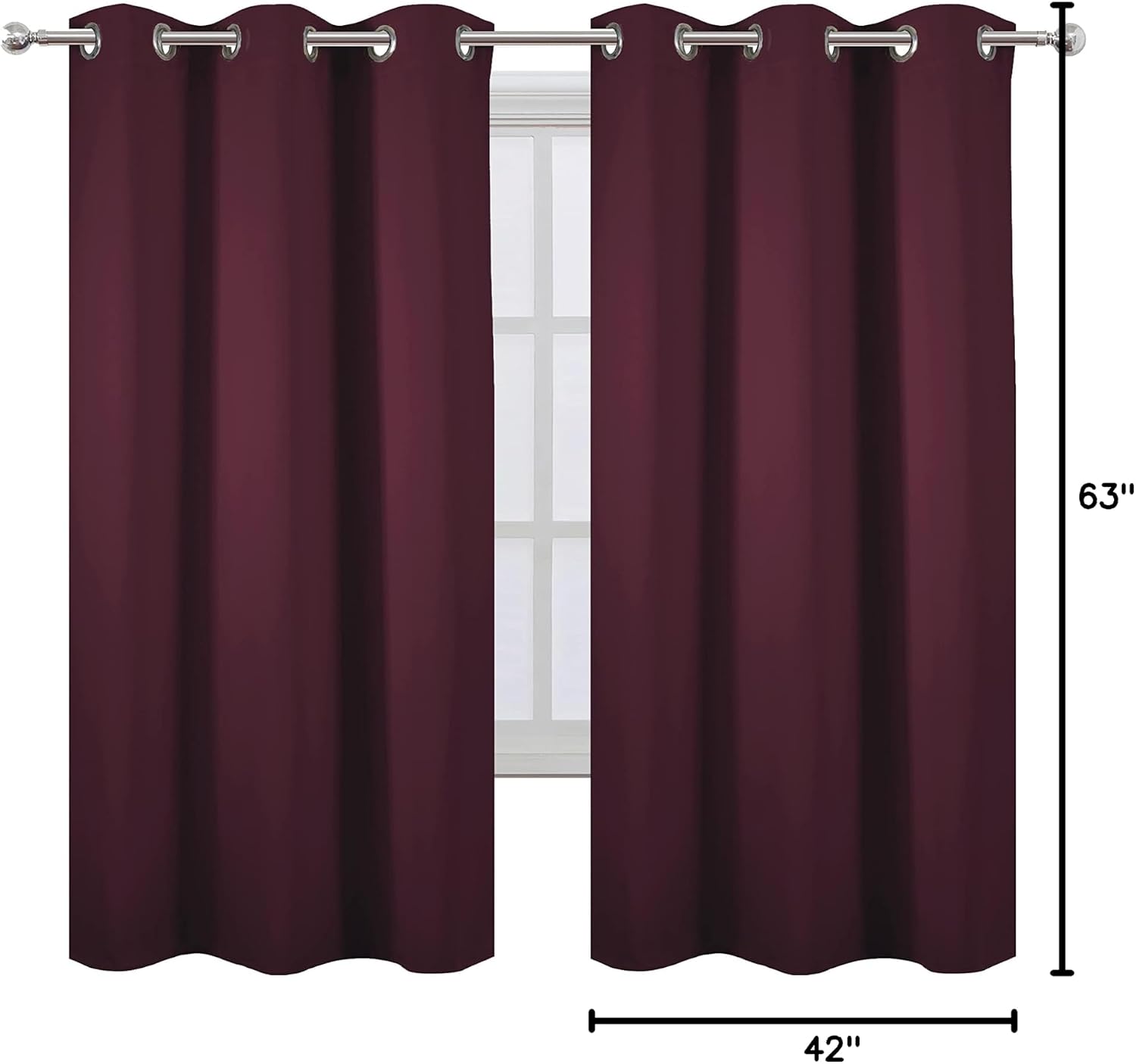 Lemomo Burgundy Red Blackout Curtains 42 x 63 Inch Length/Set of 2 Curtain Panels/Thermal Insulated Room Darkening Blackout Curtains for Be…