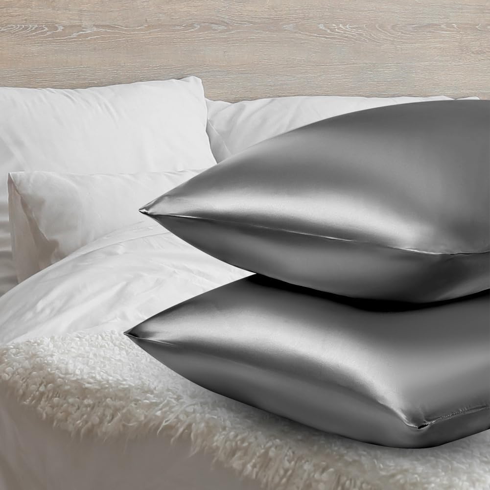 Auauy 2 Pack Satin Silk Pillowcase, 19.69x29.53in Silk Pillowcases for Hair and Skin with 2PCS Satin Hair Scrunchies&Eye Mask, Soft Slip Be…